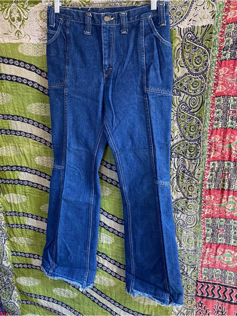 Rare Lee Leens Vintage 1970's Indigo Wash Denim Country Flared Jeans Size 30x32 - Picture 6 of 16